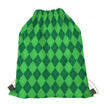 Green Argyle Pattern Print Drawstring Bag