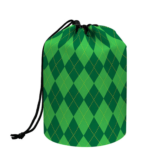 Green Argyle Pattern Print Drawstring Makeup Bag