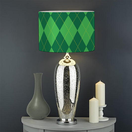 Green Argyle Pattern Print Drum Lamp Shade