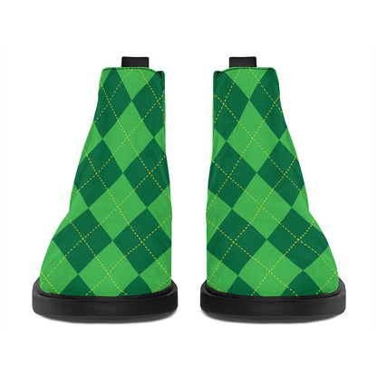 Green Argyle Pattern Print Flat Ankle Boots