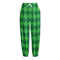Green Argyle Pattern Print Fleece Lined Knit Pants
