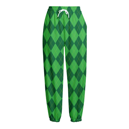 Green Argyle Pattern Print Fleece Lined Knit Pants