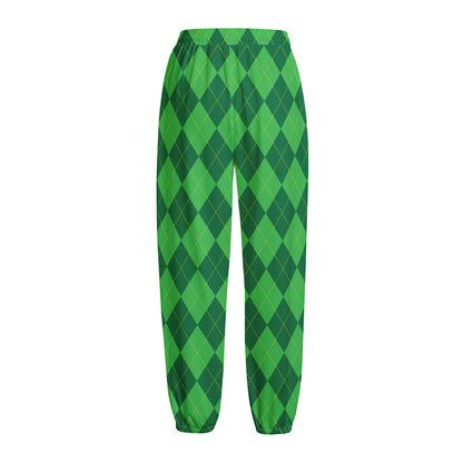 Green Argyle Pattern Print Fleece Lined Knit Pants