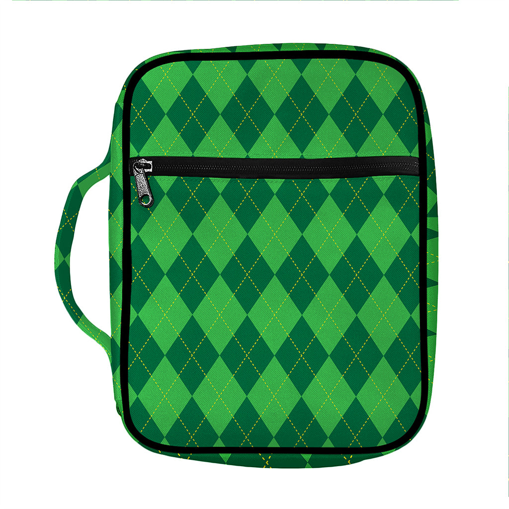 Green Argyle Pattern Print Front Pocket Bible Bag