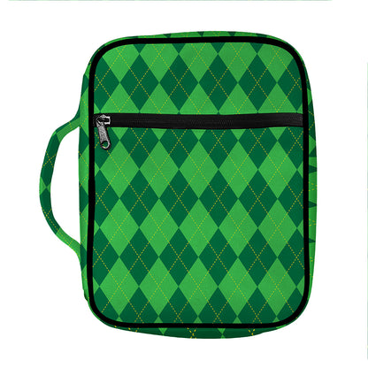 Green Argyle Pattern Print Front Pocket Bible Bag