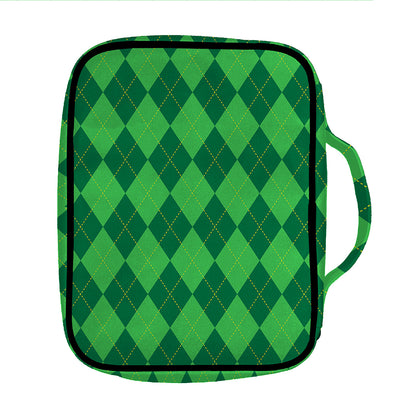 Green Argyle Pattern Print Front Pocket Bible Bag
