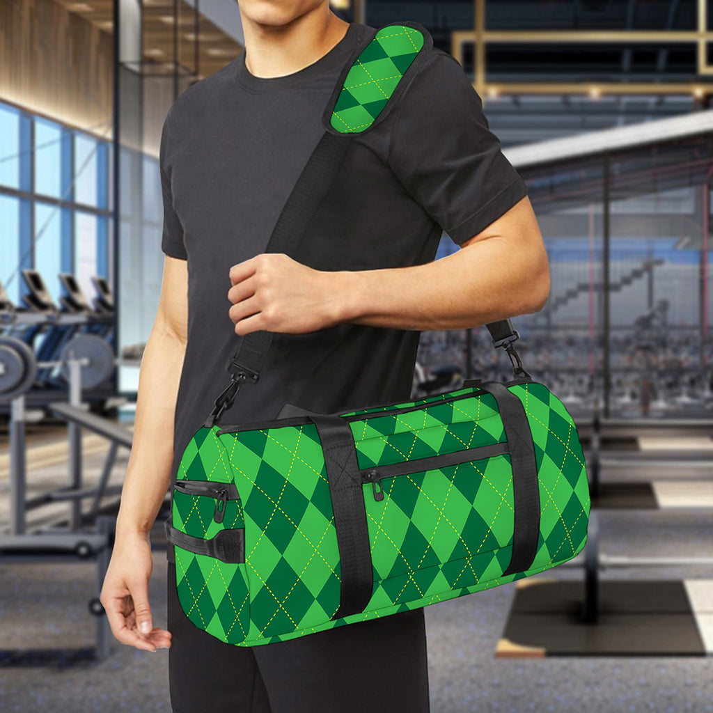 Green Argyle Pattern Print Gym Bag