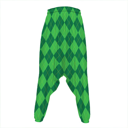 Green Argyle Pattern Print Hammer Pants