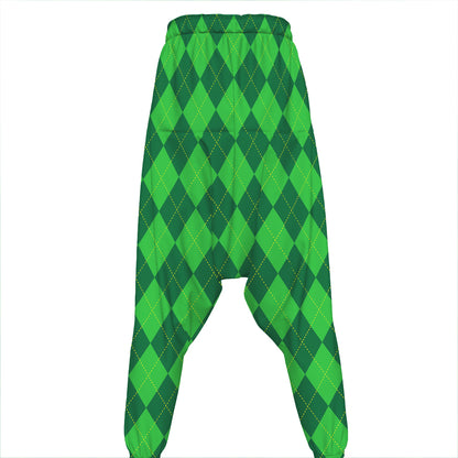 Green Argyle Pattern Print Hammer Pants