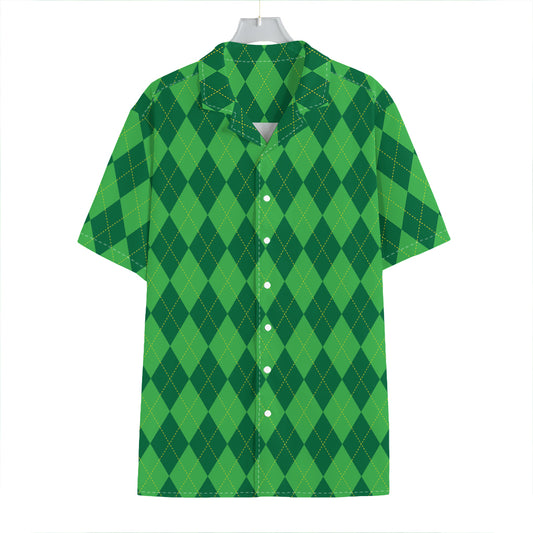 Green Argyle Pattern Print Hawaiian Shirt