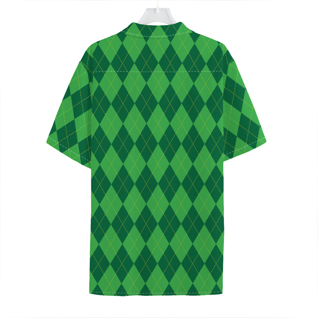 Green Argyle Pattern Print Hawaiian Shirt