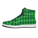 Green Argyle Pattern Print High Top Leather Sneakers