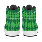 Green Argyle Pattern Print High Top Leather Sneakers