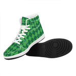 Green Argyle Pattern Print High Top Leather Sneakers