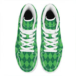 Green Argyle Pattern Print High Top Leather Sneakers
