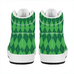 Green Argyle Pattern Print High Top Leather Sneakers