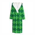Green Argyle Pattern Print Hooded Bathrobe