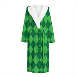 Green Argyle Pattern Print Hooded Bathrobe