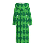 Green Argyle Pattern Print Hooded Bathrobe
