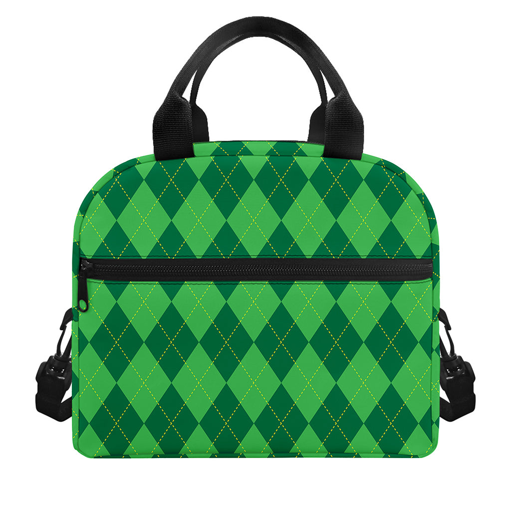 Green Argyle Pattern Print Insulated Lunch Bag