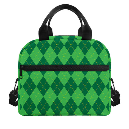 Green Argyle Pattern Print Insulated Lunch Bag