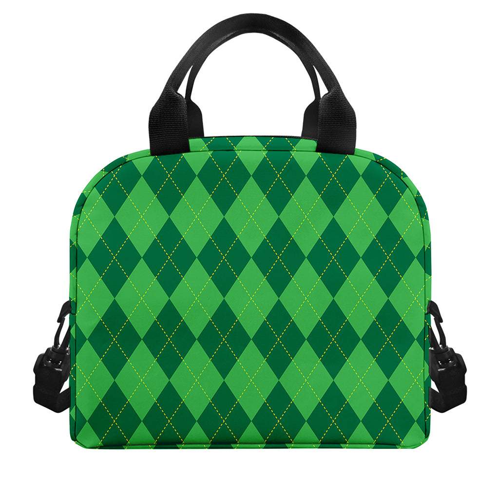 Green Argyle Pattern Print Insulated Lunch Bag