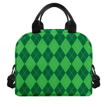Green Argyle Pattern Print Insulated Lunch Bag