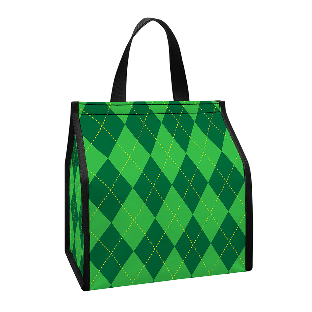 Green Argyle Pattern Print Insulated Lunch Tote