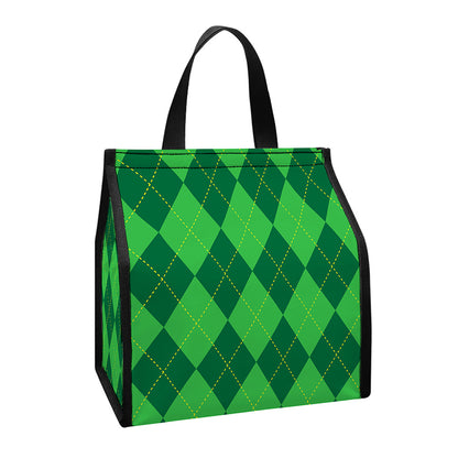 Green Argyle Pattern Print Insulated Lunch Tote