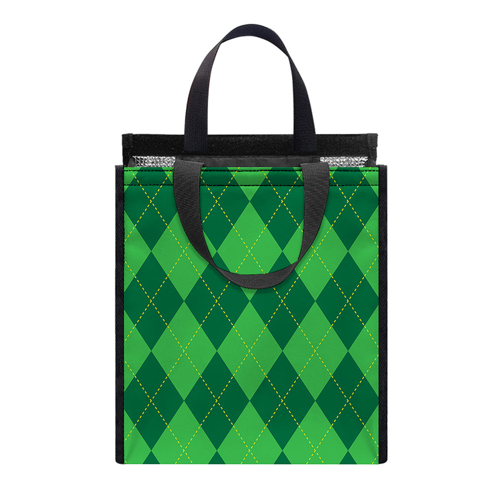 Green Argyle Pattern Print Insulated Lunch Tote