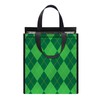 Green Argyle Pattern Print Insulated Lunch Tote