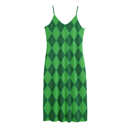 Green Argyle Pattern Print Jersey Midi Cami Dress