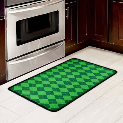 Green Argyle Pattern Print Kitchen Mat
