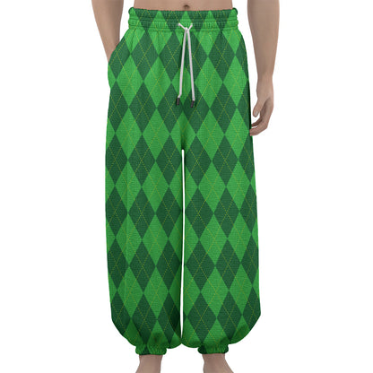 Green Argyle Pattern Print Lantern Pants