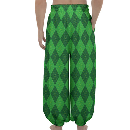 Green Argyle Pattern Print Lantern Pants