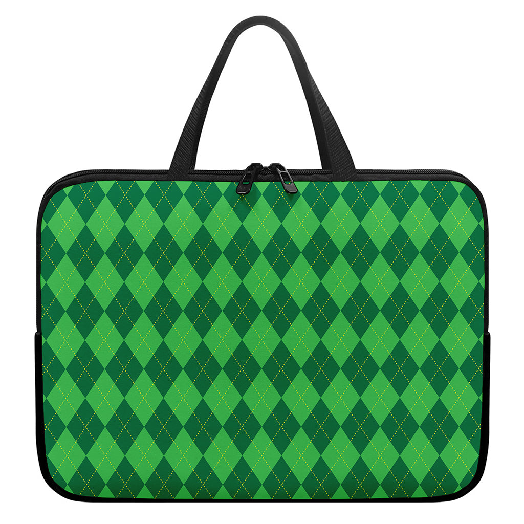 Green Argyle Pattern Print Laptop Sleeve With Handle