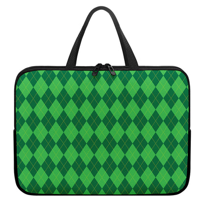 Green Argyle Pattern Print Laptop Sleeve With Handle