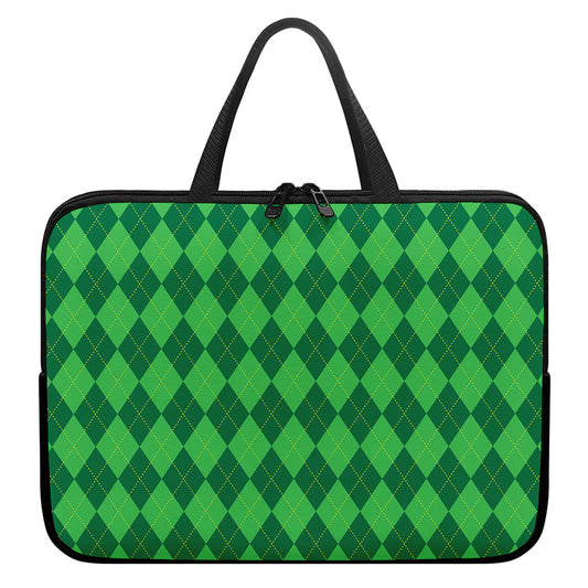 Green Argyle Pattern Print Laptop Sleeve With Handle