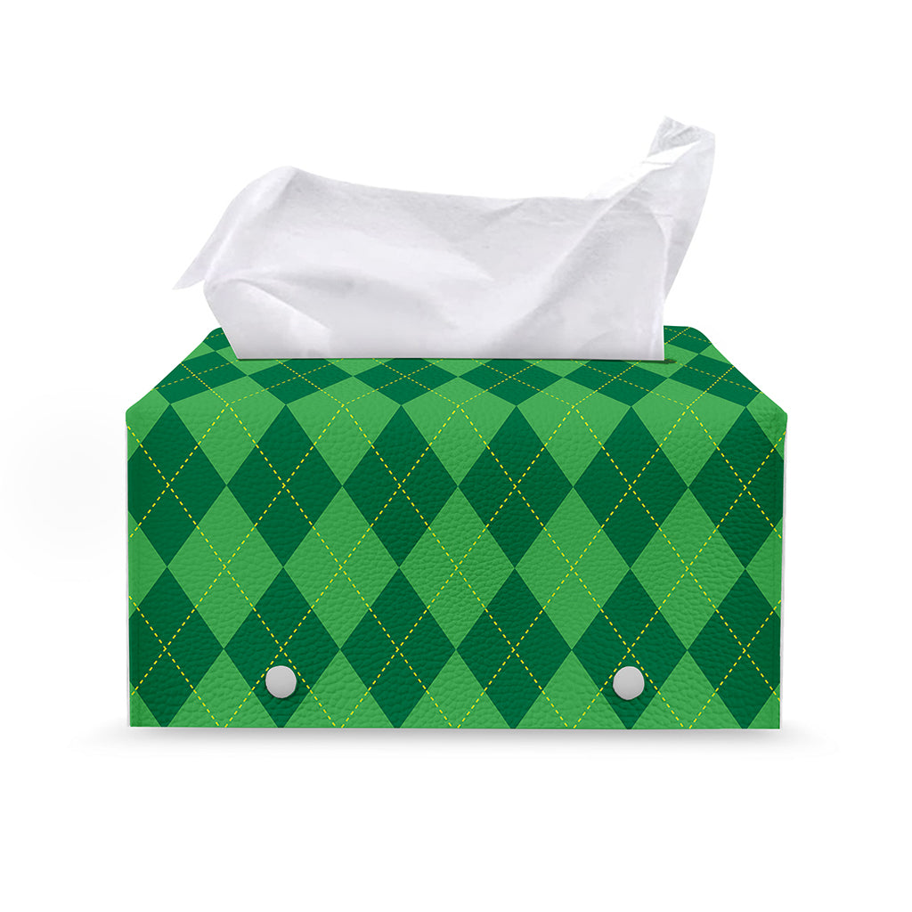 Green Argyle Pattern Print Leather Tissue Box Cover