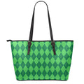 Green Argyle Pattern Print Leather Tote Bag With Zipper
