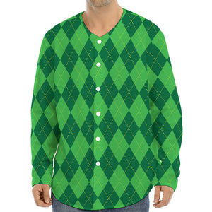 Green Argyle Pattern Print Long Sleeve Baseball Jersey