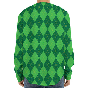 Green Argyle Pattern Print Long Sleeve Baseball Jersey