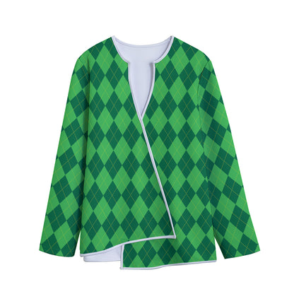 Green Argyle Pattern Print Long Sleeve Short Coat