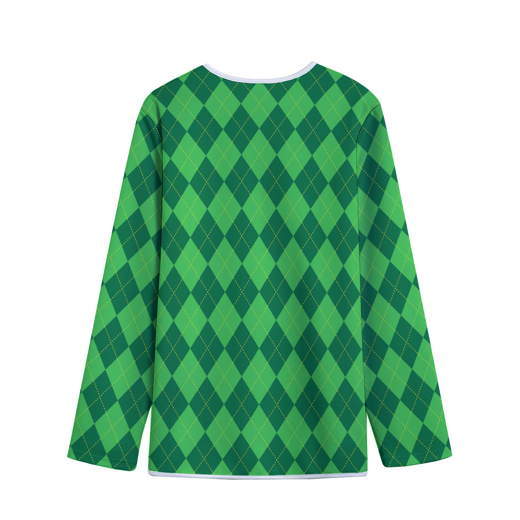 Green Argyle Pattern Print Long Sleeve Short Coat