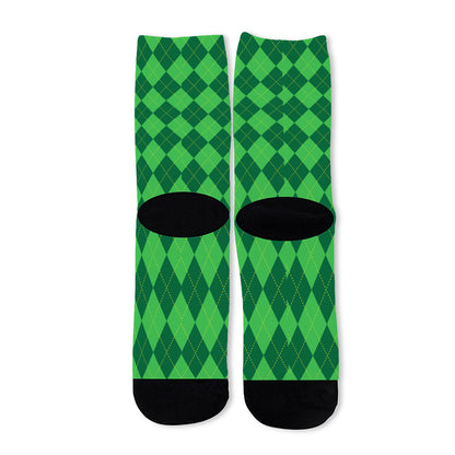 Green Argyle Pattern Print Long Socks