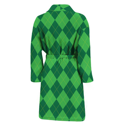 Green Argyle Pattern Print Men's Bathrobe