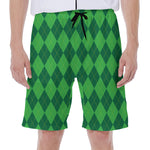 Green Argyle Pattern Print Men's Beach Shorts