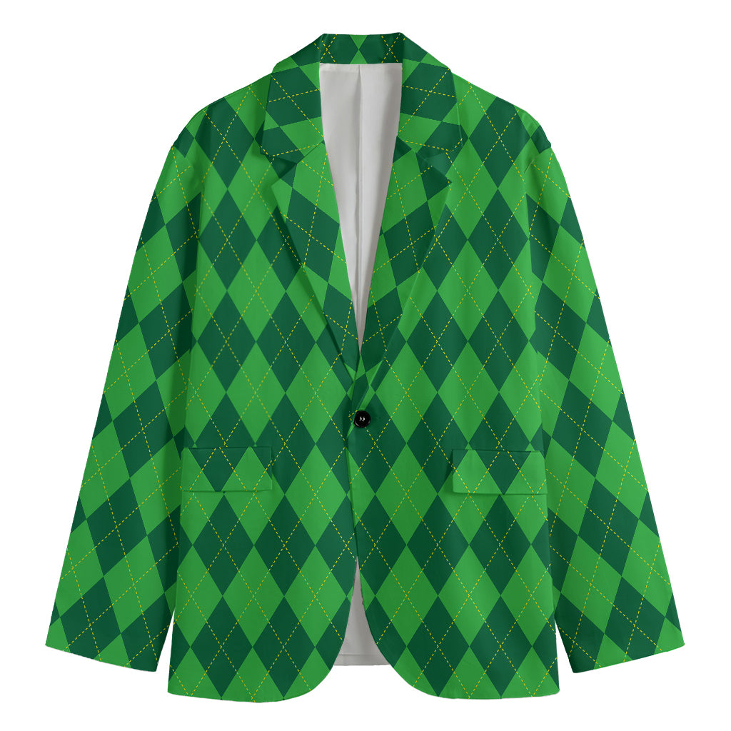 Green Argyle Pattern Print Men's Blazer