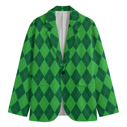 Green Argyle Pattern Print Men's Blazer