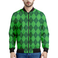 Green Argyle Pattern Print Men's Bomber Jacket